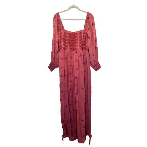 Free People Dahlia Floral Embroidered Smocked Puff Sleeve Boho Pant Jumpsuit - Picture 3 of 11